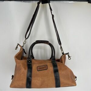 Vintage 90s Timberland Weekender Travel Bag Brown With Black Leather Carry On